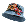 Floral Embroidered Denim Bucket Hat