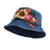 Floral Embroidered Denim Bucket Hat