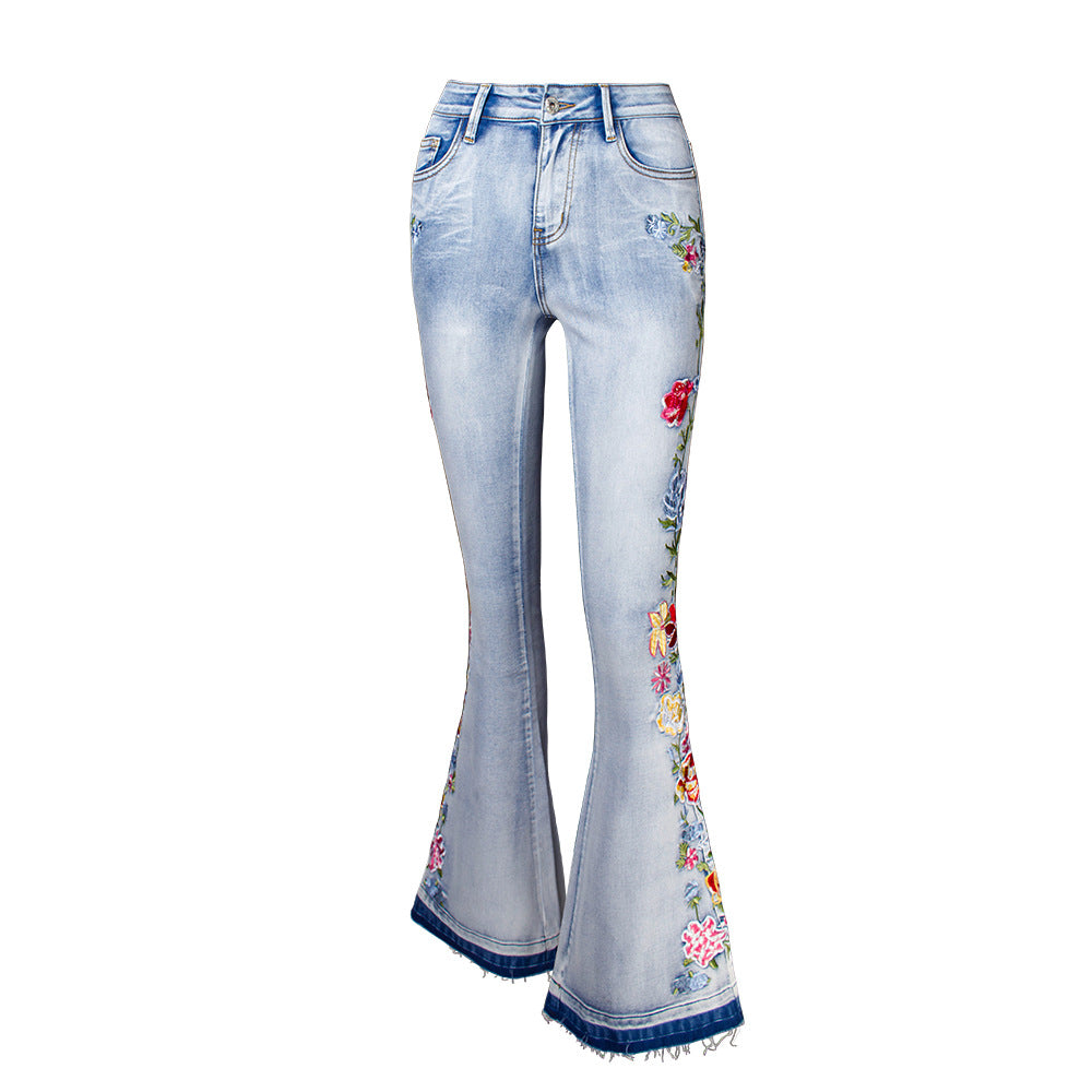 Floral Embroidered Flare Jeans