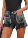 Fringe Rhinestone Denim Shorts