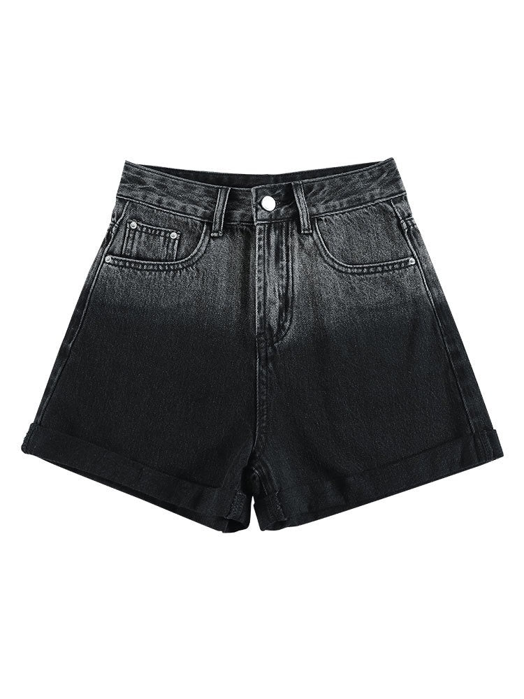 High Waisted Black Denim Shorts