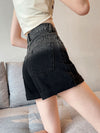 High Waisted Black Denim Shorts