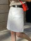 High Waisted Denim Skirt White