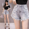 High Waisted Rhinestone Denim Shorts