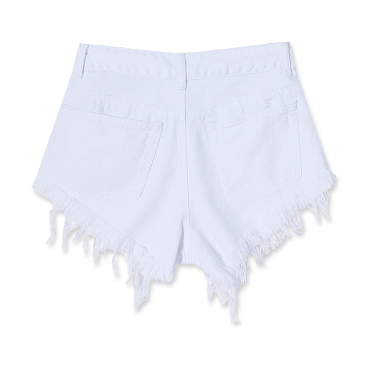 High Waisted White Denim Shorts