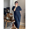 Hong Kong style retro mid length denim dress, summer women's loose casual straight leg long skirt