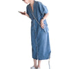 Hong Kong style retro mid length denim dress, summer women's loose casual straight leg long skirt