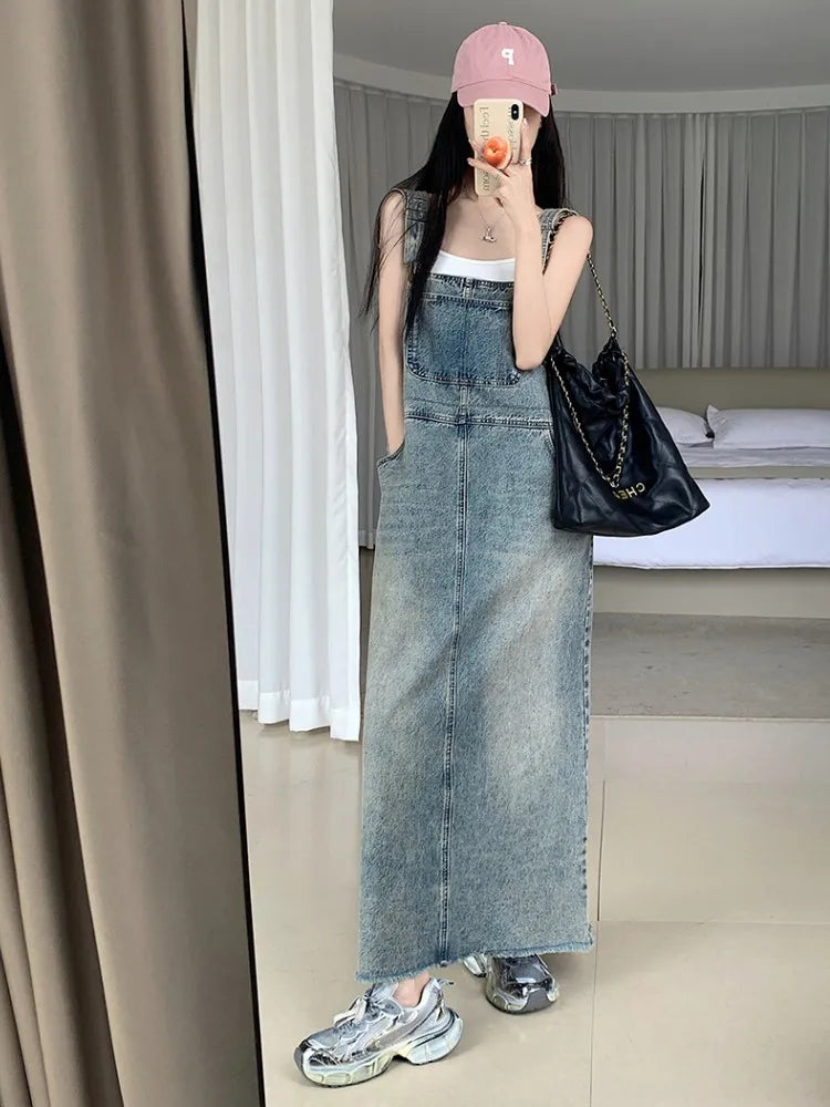 Light Wash Denim Overall Dress