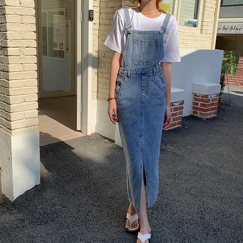 Long Denim Overall Dress