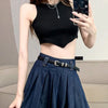 Long Denim Pleated Skirt