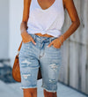 Long Denim Ripped Shorts