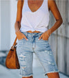 Long Denim Ripped Shorts