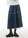 Navy Denim Midi Skirt