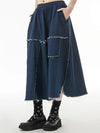 Navy Denim Midi Skirt