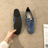 New Women's Flat Square Single Shoes Office Ladies Niche Design Denim Flat Shoes Adult Girls French Bean Shoes Size 35-39