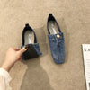 New Women's Flat Square Single Shoes Office Ladies Niche Design Denim Flat Shoes Adult Girls French Bean Shoes Size 35-39