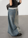 Patchwork Denim Maxi Skirt