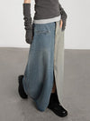 Patchwork Denim Maxi Skirt