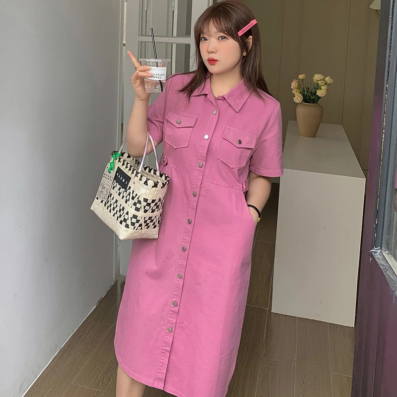 Pink Denim Midi Dress