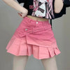 Pink Denim Pleated Skirt