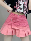 Pink Denim Pleated Skirt