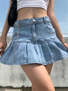 Pleated Denim Mini Skirt