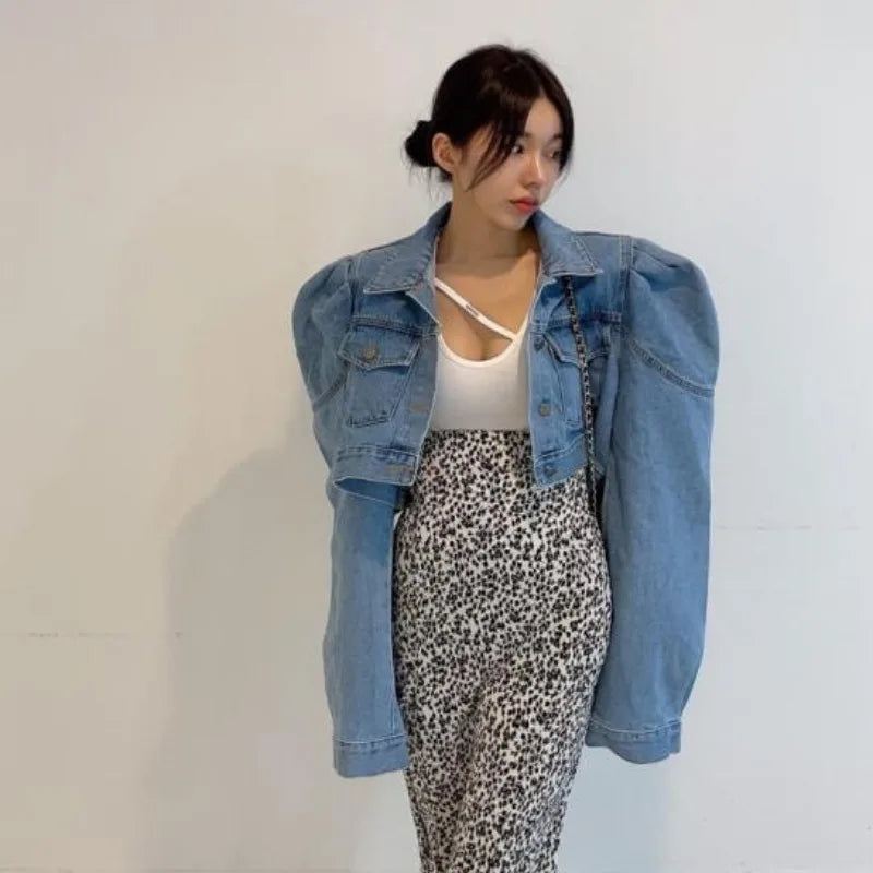 Puff Shoulder Denim Jacket