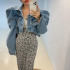 Puff Shoulder Denim Jacket