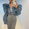 Puff Shoulder Denim Jacket