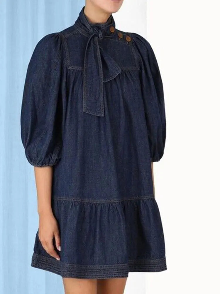 Puff Sleeve Denim Dress