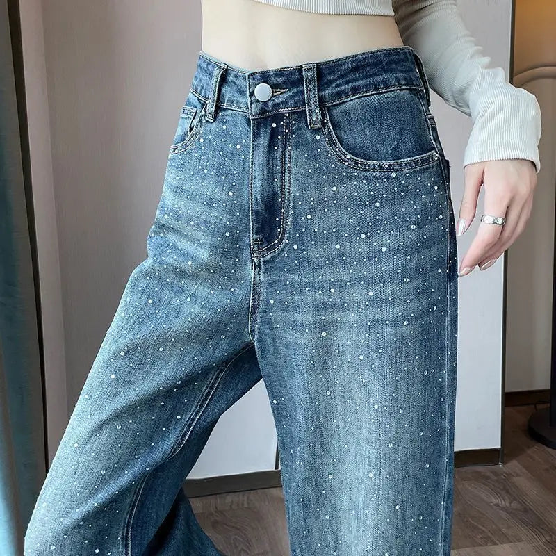 Rhinestone Baggy Jeans Women