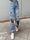 Ripped Straight Leg Jeans