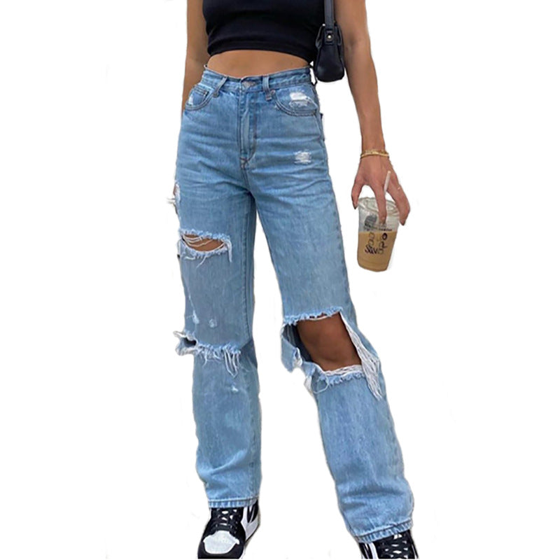 Straight Leg Destroyed Jeans