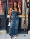 Strapless Denim Midi Dress