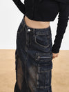 Vintage Denim Cargo Skirt Long