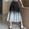 Washed Denim Pleated Skirt