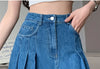 Washed Denim Pleated Skirt