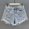 Washed Denim Rhinestone Shorts