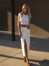 White Denim Split Skirt