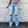 Womens Destroyed Bootcut Jeans